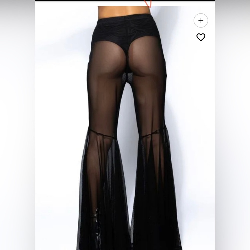 NWT Akira black mesh bell bottoms flares w attached undergarment dancing queen